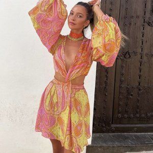 Zara Paisley Cut Out Mini Dress Pink Size Large